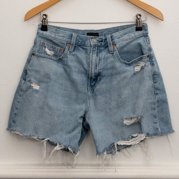 Uniqlo Pants - UNIQLO High Rise Distressed Denim Shorts Raw Hem Light Wash 100% Cotton